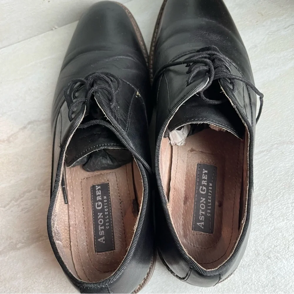 ** Aston Grey Leu Leather Oxford Black Shoes Size 8.5 EUC
